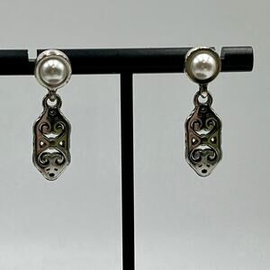 Brighton Geneva Dangle Earrings
White Faux Pearl Drop Silver Tone Scroll Design